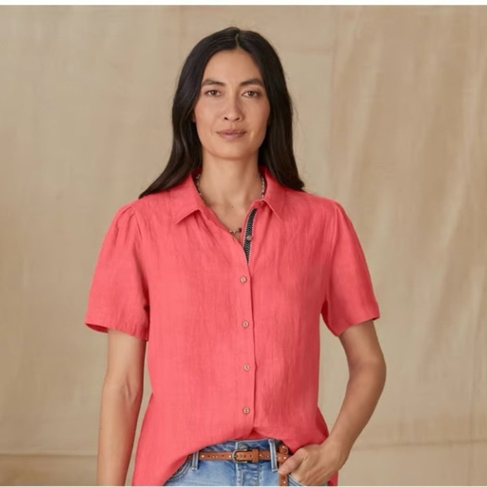 Sundance Classic Tales‎ shirt Half Pink/Coral Linen Shirt Size XS
